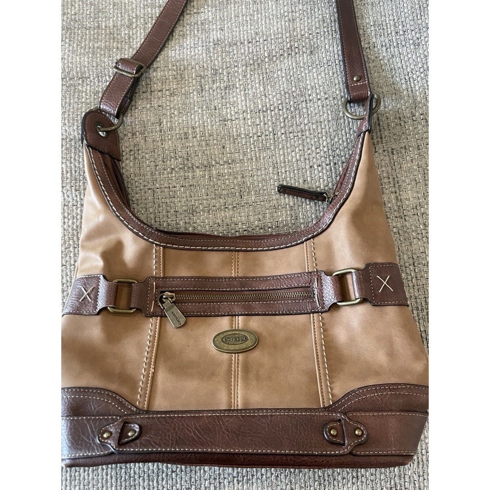Concept Retro Hobo Shoulder Bag Tan Brown Zipper Adjustable Strap 90s Y2K Medium
